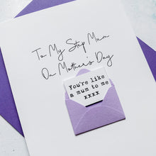 Load image into Gallery viewer, Step Mum on Mother's Day Card, Personalised Mother's Day Card, Card for Step Mum, Mothering Sunday, Mother's Day UK, Bonus Mum Card