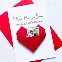 Load image into Gallery viewer, 1st Anniversary Card, Origami Heart Photo Card, Personalised Paper Wedding Anniversary, Large Handmade Keepsake Gift, For Wife, Husband