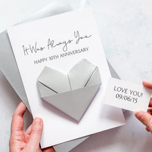 Load image into Gallery viewer, 10th Anniversary Card, Origami Heart, Personalised 10th Wedding Anniversary, Large Luxury Handmade Card, Keepsake Gift, For Wife, Husband