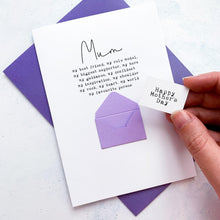 Load image into Gallery viewer, My Mum, My World Mother's Day Card, Mother Mothering Sunday Card, Special card for Mum, Mummy Card, Personalised Mum Card, Handmade Card