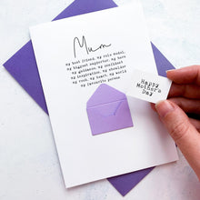 Load image into Gallery viewer, My Mum, My World Mother's Day Card, Mother Mothering Sunday Card, Special card for Mum, Mummy Card, Personalised Mum Card, Handmade Card
