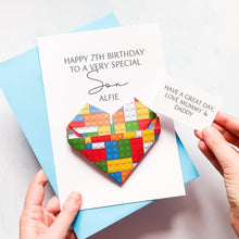 Load image into Gallery viewer, Personalised Son Birthday Card, Brick Origami Heart, Handmade Keepsake Gift, On His Birthday, Children's Birthday, Teenage Boy, Age,