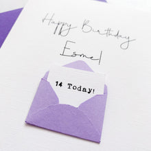 Load image into Gallery viewer, 14th Birthday Card, 14 Year Old, Personalised, Any Name, Birthday Card for girl, cute birthday card, handmade, 3D Card, daughter Birthday