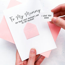 Load image into Gallery viewer, 1st Mother's Day as My Mummy Mother's Day Card, Keepsake Gift from Newborn, Secret Message from Baby, Handmade Personalised Card