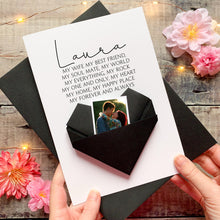 Load image into Gallery viewer, Personalised Wife Anniversary Card: Handmade Keepsake Gift With Origami Heart and Photo