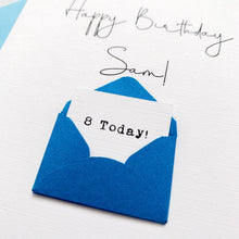 Load image into Gallery viewer, 8th Birthday Card, 8 Year Old, Personalised, Any Name, Birthday Card for boy, cute birthday card, handmade card, 3D Card, son Birthday