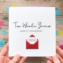 Load image into Gallery viewer, Personalised 2nd Anniversary Card, Two Whole Years Gift for Boyfriend, Girlfriend, First Year Keepsake, Hidden Message Reveal, Any Year