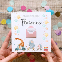 Load image into Gallery viewer, Personalised Baby Girl Card, New Baby, Welcome to The World, Born in 2026, Congratulations New Parents, Baby Daughter, Card for Newborn