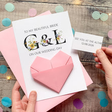 Load image into Gallery viewer, Personalised Wedding Day Card For Bride, Wife To Be, Origami Heart Hidden Message, See You At The Altar, Handmade Custom Keepsake