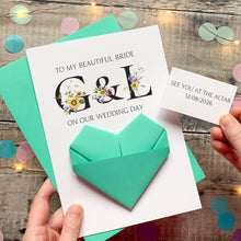 Load image into Gallery viewer, Personalised Wedding Day Card For Bride, Wife To Be, Origami Heart Hidden Message, See You At The Altar, Handmade Custom Keepsake