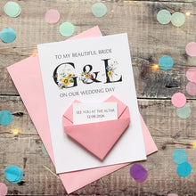 Load image into Gallery viewer, Personalised Wedding Day Card For Bride, Wife To Be, Origami Heart Hidden Message, See You At The Altar, Handmade Custom Keepsake
