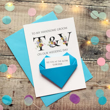 Load image into Gallery viewer, Personalised Wedding Day Card For Groom, Husband To Be, Origami Heart Hidden Message, See You At The Altar, Handmade Custom Keepsake