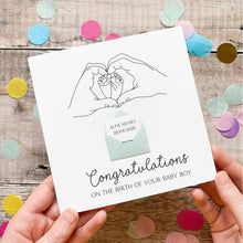 Load image into Gallery viewer, Personalised New Baby Card, New Baby Boy, Welcome to The World, Congratulations New Parents, Personalised Gift, Baby Feet Design