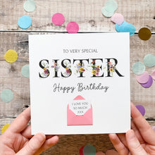 Load image into Gallery viewer, Personalised Sister Birthday Card, Card for Very Special Sister, Personalised Gift, Wildflower Garden, Birthday Card With Flowers, 3D Card