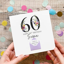 Load image into Gallery viewer, 60th Birthday Card, Personalised Card for Her, Any Name and Age, Personalised Gift, Birthday Card With Flowers, 3D Card, Card for Woman