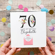 Load image into Gallery viewer, 70th Birthday Card, Personalised Card for Her, Any Name and Age, Personalised Gift, Birthday Card With Flowers, 3D Card, Card for Woman