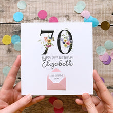 Load image into Gallery viewer, 70th Birthday Card, Personalised Card for Her, Any Name and Age, Personalised Gift, Birthday Card With Flowers, 3D Card, Card for Woman