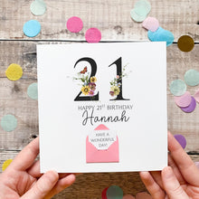 Load image into Gallery viewer, 21st Birthday Card, Personalised Card for Her, Any Name and Age, Personalised Gift, Birthday Card With Flowers, 3D Card, Card for Woman