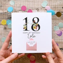 Load image into Gallery viewer, 18th Birthday Card, Personalised Card for Her, Any Name and Age, Personalised Gift, Birthday Card With Flowers, 3D Card, Card for Woman