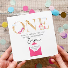 Load image into Gallery viewer, Personalised 1st Birthday Card, Unicorn Card for Granddaughter, One Year Old, Pink Theme for Girl, Personalised Gift For Daughter