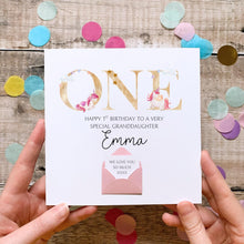 Load image into Gallery viewer, Personalised 1st Birthday Card, Unicorn Card for Granddaughter, One Year Old, Pink Theme for Girl, Personalised Gift For Daughter