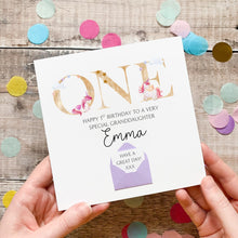 Load image into Gallery viewer, Personalised 1st Birthday Card, Unicorn Card for Granddaughter, One Year Old, Pink Theme for Girl, Personalised Gift For Daughter