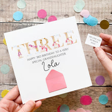 Load image into Gallery viewer, Personalised 3rd Birthday Card, Unicorn Card for Granddaughter, Three Years Old, Pink Theme for Girl, Personalised Gift For Daughter