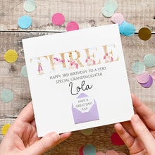 Load image into Gallery viewer, Personalised 3rd Birthday Card, Unicorn Card for Granddaughter, Three Years Old, Pink Theme for Girl, Personalised Gift For Daughter