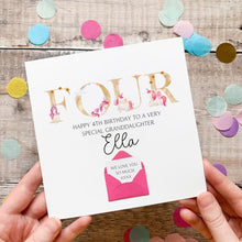 Load image into Gallery viewer, Personalised 4th Birthday Card, Unicorn Card for Granddaughter, Four Years Old, Pink Theme for Girl, Personalised Gift For Daughter