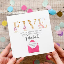 Load image into Gallery viewer, Personalised 5th Birthday Card, Unicorn Card for Granddaughter, Five Years Old, Pink Theme for Girl, Personalised Gift For Daughter