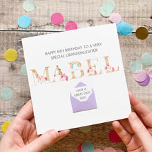 Load image into Gallery viewer, Personalised Name Birthday Card, Pink Unicorn Card For Her, Personalised Gift, Custom Birthday Card With Rainbows, 3D Card, Little Girl