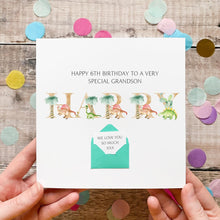 Load image into Gallery viewer, Personalised Name Birthday Card, Dinosaur Card For Him, Personalised Gift, Custom Birthday Card With Dinos, 3D Card, Little Boy