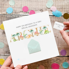 Load image into Gallery viewer, Personalised Name Birthday Card, Dinosaur Card For Him, Personalised Gift, Custom Birthday Card With Dinos, 3D Card, Little Boy