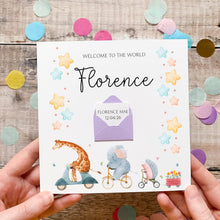 Load image into Gallery viewer, Personalised Baby Girl Card, New Baby, Welcome to The World, Born in 2026, Congratulations New Parents, Baby Daughter, Card for Newborn