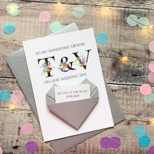 Load image into Gallery viewer, Personalised Wedding Day Card For Groom, Husband To Be, Origami Heart Hidden Message, See You At The Altar, Handmade Custom Keepsake