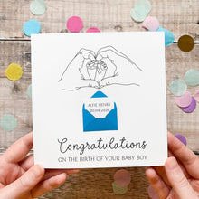 Load image into Gallery viewer, Personalised New Baby Card, New Baby Boy, Welcome to The World, Congratulations New Parents, Personalised Gift, Baby Feet Design