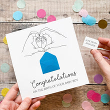 Load image into Gallery viewer, Personalised New Baby Card, New Baby Boy, Welcome to The World, Congratulations New Parents, Personalised Gift, Baby Feet Design