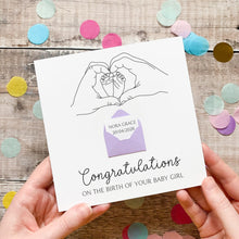 Load image into Gallery viewer, Personalised New Baby Card, New Baby Girl, Welcome to The World, Congratulations New Parents, Personalised Gift, Baby Feet Design