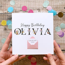 Load image into Gallery viewer, Personalised Name Birthday Card, Simple Floral Card For Her, Personalised Gift, Custom Birthday Card With Flowers, 3D Card