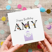 Load image into Gallery viewer, Personalised Name Birthday Card, Simple Floral Card For Her, Personalised Gift, Custom Birthday Card With Flowers, 3D Card