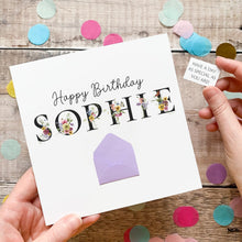 Load image into Gallery viewer, Personalised Name Birthday Card, Simple Floral Card For Her, Personalised Gift, Custom Birthday Card With Flowers, 3D Card
