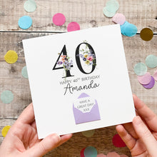 Load image into Gallery viewer, 40th Birthday Card, Personalised Card for Her, Any Name and Age, Personalised Gift, Birthday Card With Flowers, 3D Card, Card for Woman