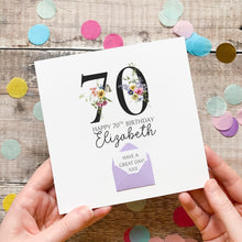 Load image into Gallery viewer, 70th Birthday Card, Personalised Card for Her, Any Name and Age, Personalised Gift, Birthday Card With Flowers, 3D Card, Card for Woman