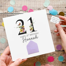 Load image into Gallery viewer, 21st Birthday Card, Personalised Card for Her, Any Name and Age, Personalised Gift, Birthday Card With Flowers, 3D Card, Card for Woman