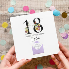 Load image into Gallery viewer, 18th Birthday Card, Personalised Card for Her, Any Name and Age, Personalised Gift, Birthday Card With Flowers, 3D Card, Card for Woman