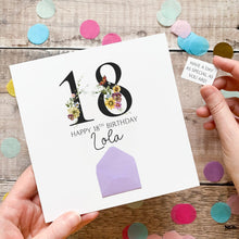 Load image into Gallery viewer, 18th Birthday Card, Personalised Card for Her, Any Name and Age, Personalised Gift, Birthday Card With Flowers, 3D Card, Card for Woman