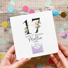 Load image into Gallery viewer, 17th Birthday Card, Personalised Card for Her, Any Name and Age, Personalised Gift, Birthday Card With Flowers, 3D Card, Card for Woman
