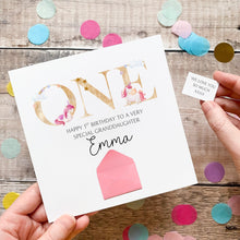 Load image into Gallery viewer, Personalised 1st Birthday Card, Unicorn Card for Granddaughter, One Year Old, Pink Theme for Girl, Personalised Gift For Daughter
