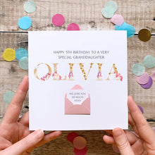 Load image into Gallery viewer, Personalised Name Birthday Card, Pink Unicorn Card For Her, Personalised Gift, Custom Birthday Card With Rainbows, 3D Card, Little Girl