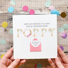 Load image into Gallery viewer, Personalised Name Birthday Card, Pink Unicorn Card For Her, Personalised Gift, Custom Birthday Card With Rainbows, 3D Card, Little Girl